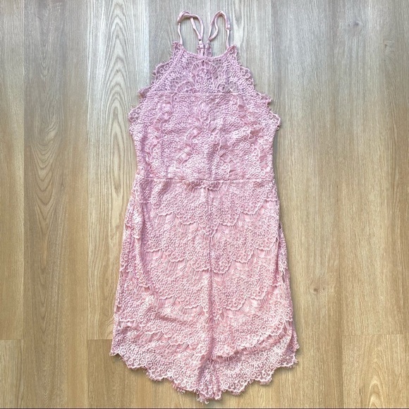 Free People Dresses & Skirts - Intimately Free People Pink Lace Racer Back Dress Fitted High Neck